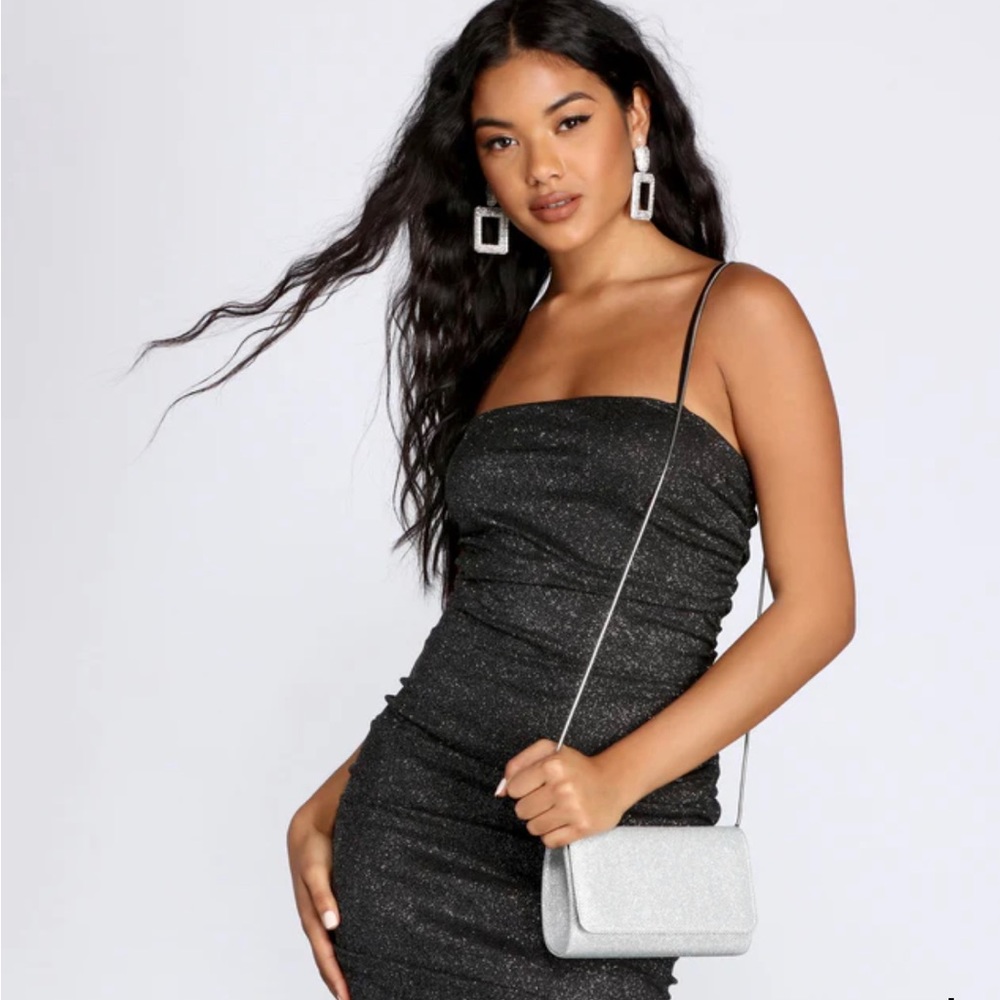 Sparkly silver box clutch